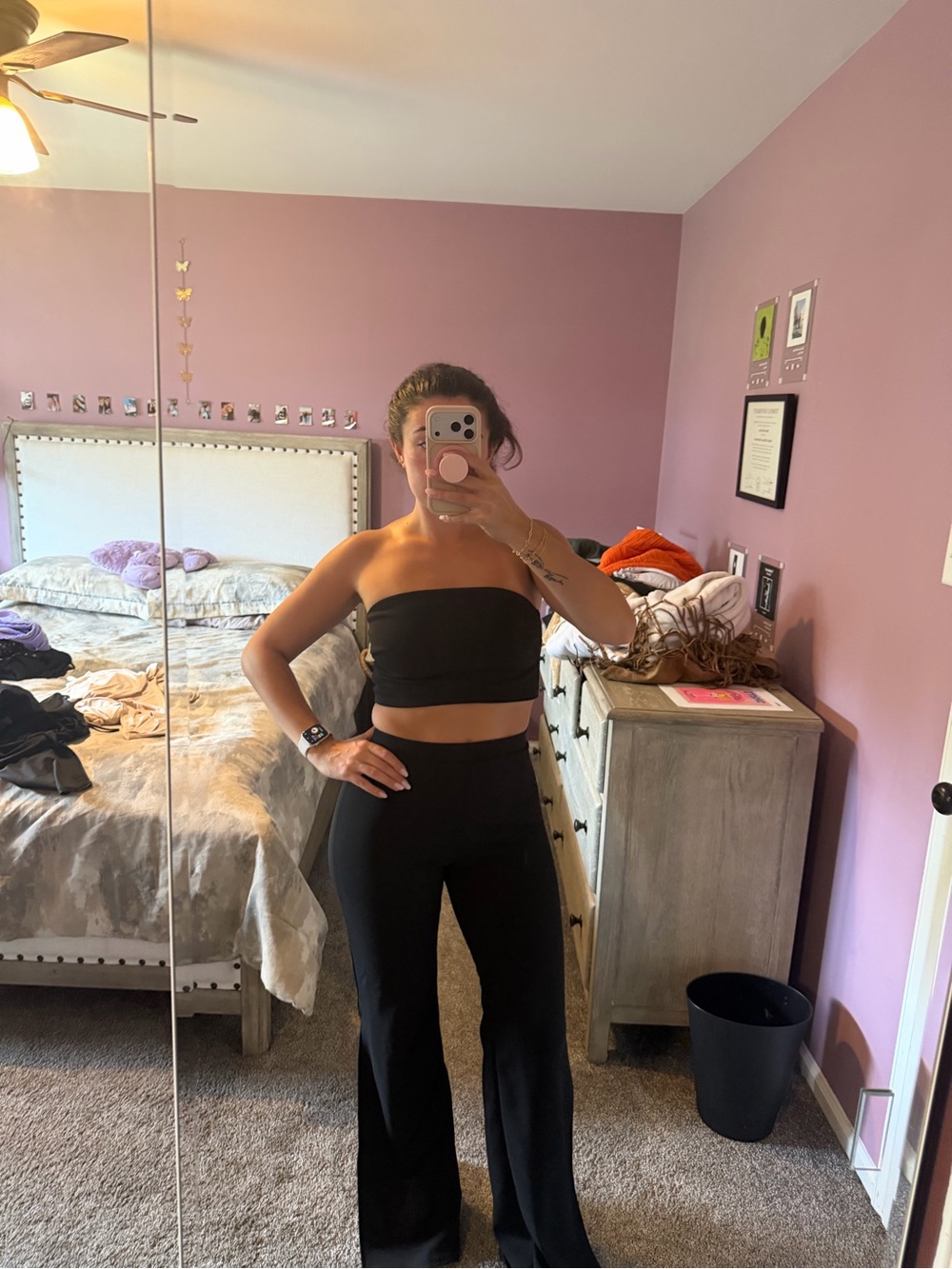 Women’s Black High-Waist Wide-Leg Pants - and Bandeau Set